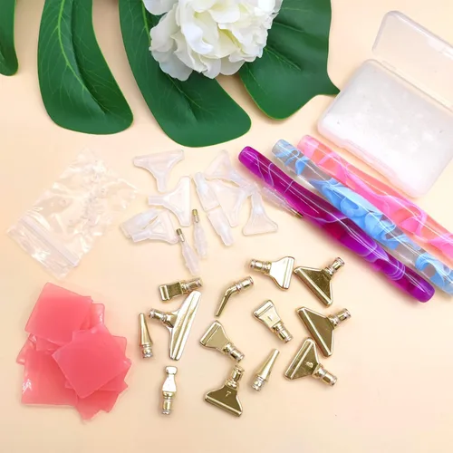 Miniatura 7 de ZYNERY Kit de 40 bolígrafos de pintura de diamante, 13 puntas de acero inoxidable para accesorios de pintura de diamantes con 12 arcilla, bolígrafos