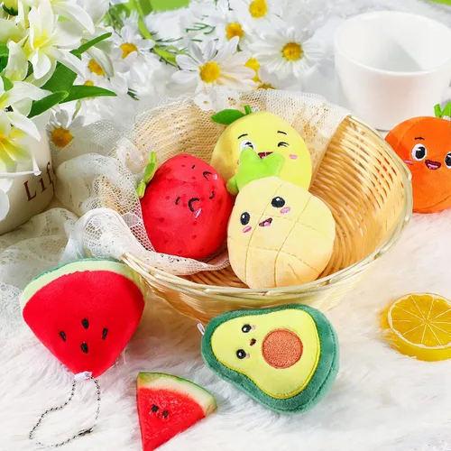 Miniatura 4 de Aoriher 6 piezas de juguetes de peluche de frutas a granel coloridos rellenos de fruta bailarina muñeca suave aguacate, fresa, naranja, piña