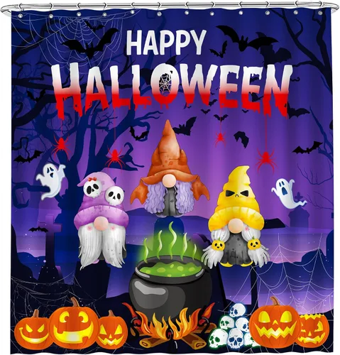 Miniatura 9 de Cortina de ducha de hojas de otoño, cortinas de calabaza para baño, cortina de baño impermeable naranja feliz otoño con ganchos para decoración, 60