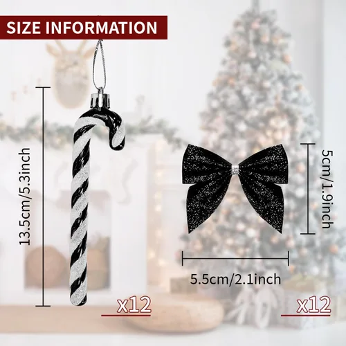 Miniatura 2 de 24 piezas de decoraciones navideñas de bastón de caramelo, lazos de bastón de caramelo con purpurina de 5.5 pulgadas para árbol de Navidad, adorno