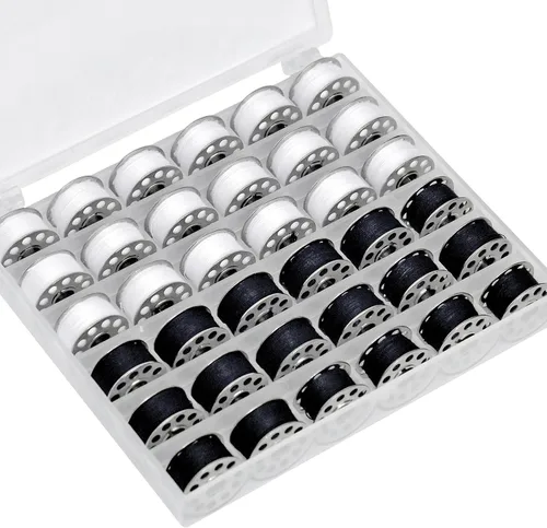 Miniatura 8 de 36 bobinas e hilos de coser con estuche de bobina de plástico para múltiples máquinas de coser, juego de bobinas preenrolladas (bobinas de metal)