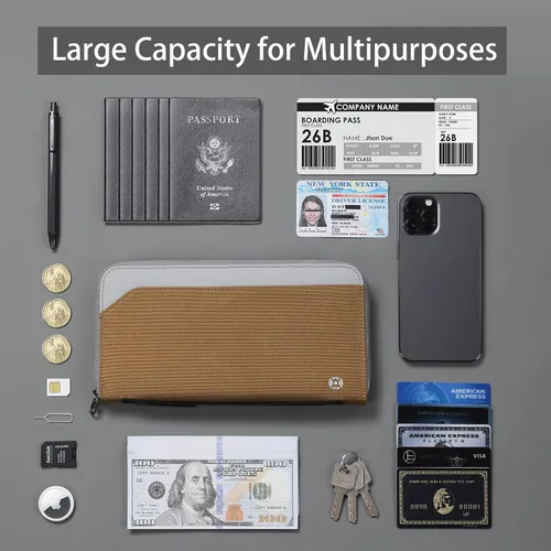 Miniatura 7 de Soporte para pasaporte de viaje para la familia - Cartera grande para pasaporte de viaje, Marrón claro, Classic