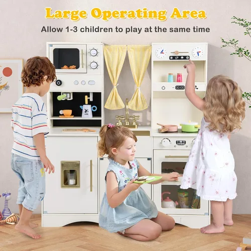 Miniatura 2 de INFANS Juego de Cocina para Niños, Set de Cocina de Juguete con Máquina de Café, Estufa, Fregadero Extraíble, Microondas, Gabinete
