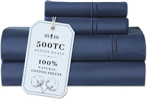 Miniatura 25 de Sábanas de Cama de Algodón 100% Natural Juego de Sábanas Cal King de Tejido Satén de Una Sola Capa 500 TC Ropa de Cama Sólida Transpirable e