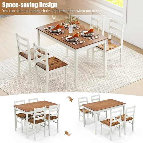 Miniatura 6 de Tangkula - Juego de mesa de comedor para 4, madera maciza, juego de comedor de estilo granja con patas de madera de goma, diseño moderno de mediados