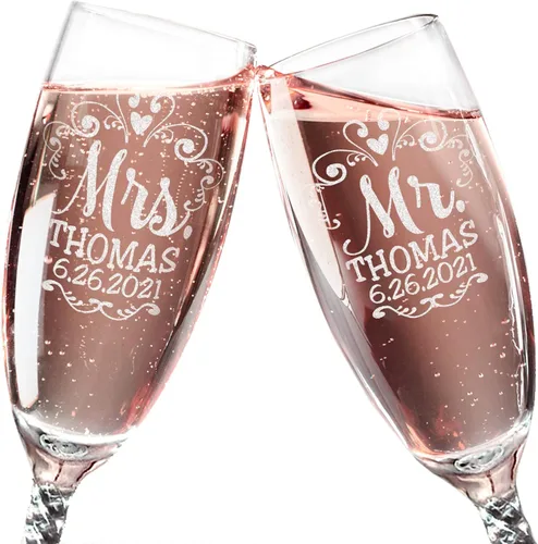 Mr Mrs - Juego de 2 copas de champán con tallo retorcido para parejas, recién casados, novios, novios, novios, esposos, esposa, aniversario,