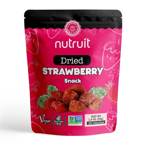 Nutruit Snack de fresa seca (paquete de 20), vegano, sin gluten, sin OMG, a base de plantas, alta fibra, paquetes de 1.1 onzas