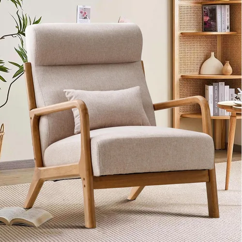 INZOY Silla decorativa moderna de mediados de siglo con respaldo alto, sillas tapizadas para sala de estar con cojín de cintura, sillón de lectura