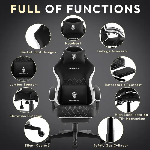Miniatura 7 de Dowinx Silla para videojuegos, silla de computadora de tela transpirable con cojín de resorte de bolsillo, silla ergonómica de masaje con soporte