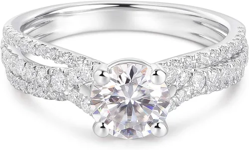 Miniatura 2 de HAFEEZ CENTER - Anillos de compromiso de moissanita redondos de corte brillante Color DEF para mujer