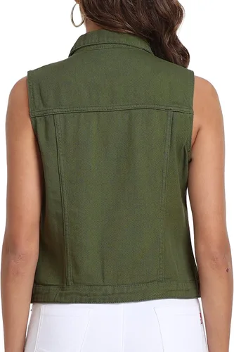 Miniatura 10 de Xeoxarel Chaleco de mezclilla para mujer, chaqueta vaquera sin mangas (XS-XXL)