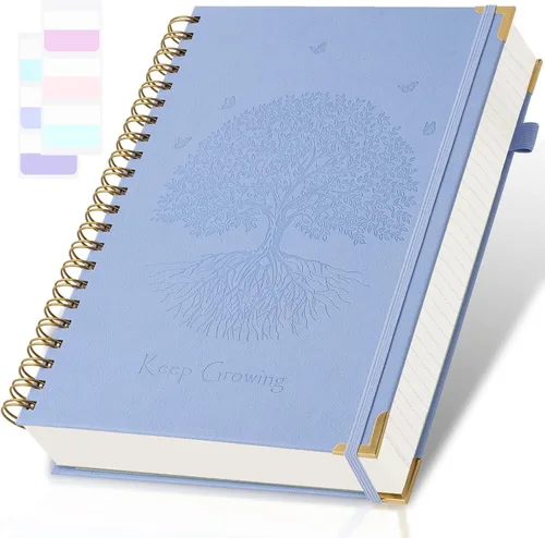 Miniatura 12 de Cuaderno de espiral, cuaderno con renglones universitarios, A5, diarios de cuero de 300 páginas para escribir, cuadernos de tapa dura de 5.7" x 8.5