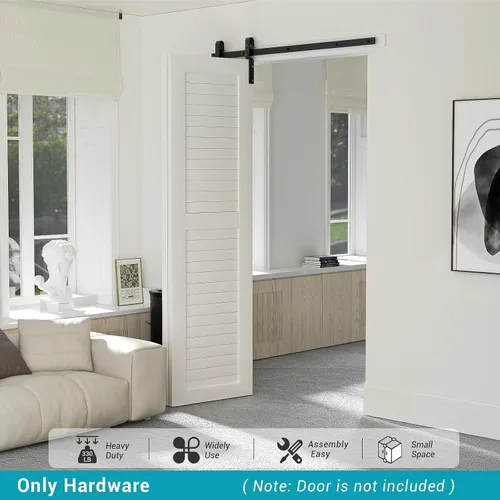 Miniatura 9 de Kit de herrajes para puerta de granero plegable y corrediza de 30", se desliza suave y silenciosamente, rodillo negro montado lateralmente, fácil