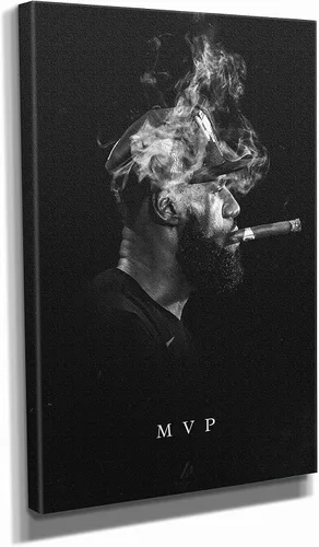 FENIN Póster de LeBron James fumando un cigarro de Los Angeles Lakers, pintura de baloncesto, hechos a mano, lienzo, arte de pared para niños,