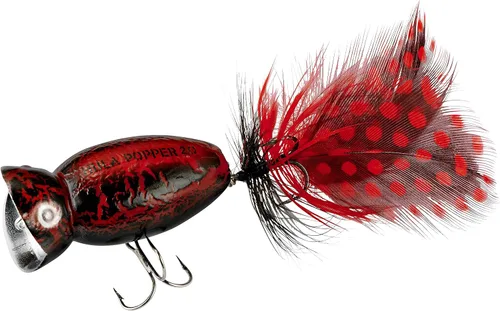 Miniatura 2 de Arbogast Señuelo de pesca Hula Popper 2.0 Topwater con gancho agudo emplumado y cuerpo de patrón de grietas