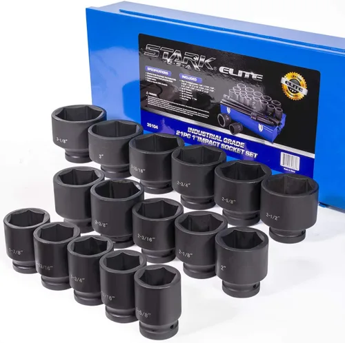Miniatura 2 de Stark USA Juego de 9 piezas de llaves de impacto profundo de 1 pulgada de 6 puntos (1 pulgada a 2 pulgadas) CR-MO resistente, servicio de neumáticos