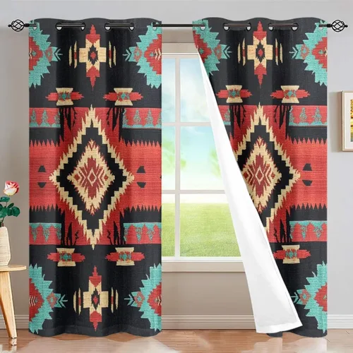 Miniatura 69 de Dreaweet African Tribal Blackout Curtains 63 Inch Long 2 Panels Set Bohemian Ethnic Geometric Grommet Top Thermal Insulated Curtains for Living Room