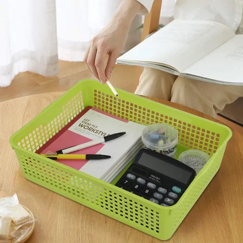 Miniatura 6 de Bandeja de almacenamiento de plástico, cesta rectangular de plástico para aula, paquete de 6