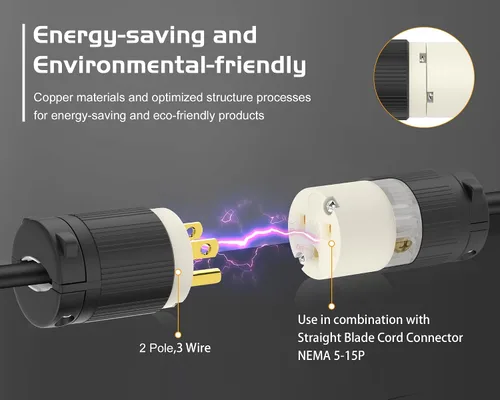 Miniatura 3 de Cable de extensión NEMA 5-15P con certificación UL para reparación de extremos de repuesto macho de 15 amperios, 110, 120, 125 voltios, 3 puntas, 2