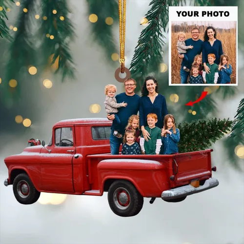 Miniatura 3 de IZI POD Adorno personalizado para tu foto, adorno de mica con foto personalizada, adorno de Navidad familiar, camión rojo familiar, adorno A9