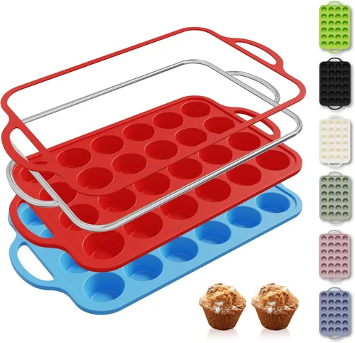 Miniatura 19 de 2 paquetes de 12 tazas de molde para magdalenas de silicona para hornear con marco reforzado de metal, molde para cupcakes de tamaño regular, Crema
