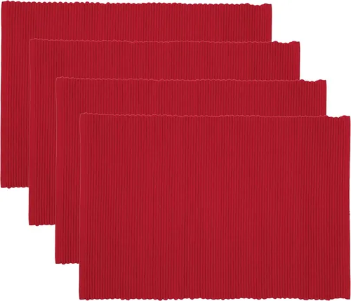 Now Designs Spectrum - Juego de 4 manteles individuales de algodón acanalado, 19 x 13 pulgadas, tamaño grande, color rojo chile, 19 x 13 pulgadas