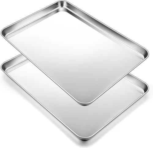 Miniatura 10 de Joyfair - Juego de bandejas para hornear de 9 pulgadas (2 unidades), bandejas de acero inoxidable para galletas, sartenes de metal comerciales