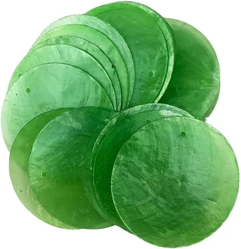 Miniatura 2 de Heyiwell 20 carcasas redondas verdes con 2 agujeros para decoración del hogar, manualidades, campanillas de viento de 2 pulgadas