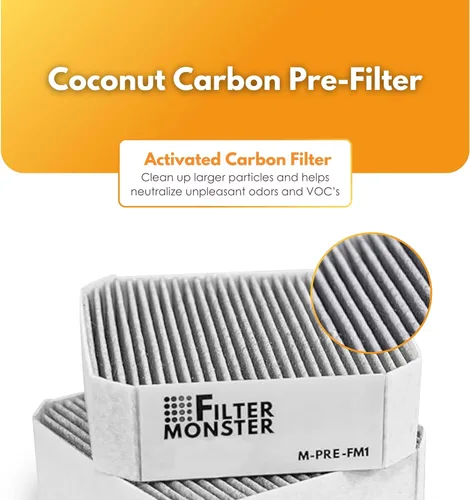 Miniatura 5 de Filter-Monster - Filtro de repuesto con 2 prefiltros de carbono de coco, juego de 3 – Compatible con Molekule PECO para purificador de aire Molekule
