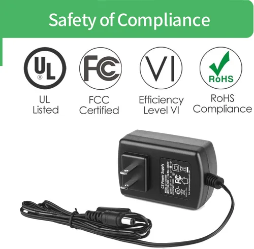 Miniatura 2 de Adaptador de fuente de alimentación de 12V 2A CA 100-240V a CC 12V, enchufe de 0.217 in x 0.083 in, fuente de alimentación para cámara IP, DVR, NVR