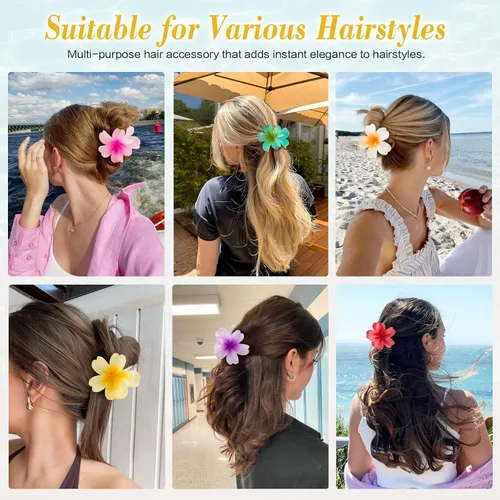 Miniatura 4 de 6 pinzas para el cabello de flores para mujer, pinzas de pelo de flores hawaianas, pinzas de hibisco hawaiano para cabello fino y grueso, fuerte