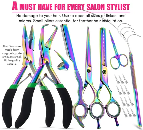 Miniatura 3 de My Hair Tools - Kit de extensión con removedor de cuentas de micro eslabones y alicates de engarce, tijeras para el cabello, herramientas de peinado