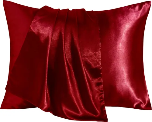 Miniatura 7 de BEDSUM Paquete de 2 fundas de almohada de satén de seda para niños pequeños, fundas de almohada sedosas de lujo con cierre de sobre para bebés, Rosa