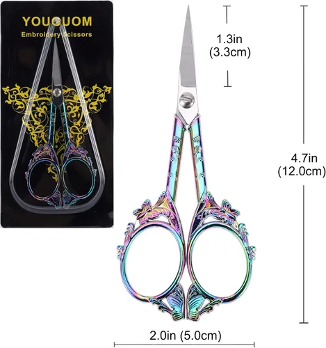 Miniatura 2 de YOUGUOM Tijeras de bordado de costura: pequeñas tijeras vintage para detalles afilados para manualidades, obras de arte, hilo de costura, Arco iris