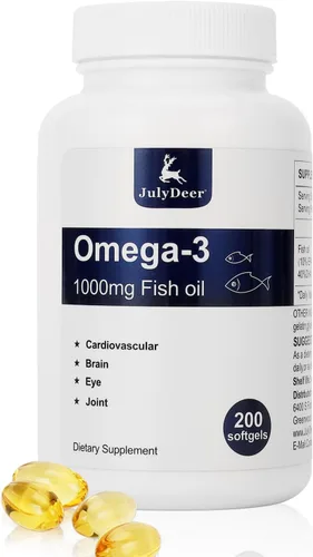 Suplemento concentrado de aceite de pescado Omega 3 de 1000 mg, rico en EPA y DHA, apoya la salud del corazón, las articulaciones, el cerebro y los