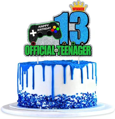 1 decoración oficial para pastel de 13 años, decoración de cumpleaños de 13 años, decoración de pastel de videojuegos, decoración de pastel para