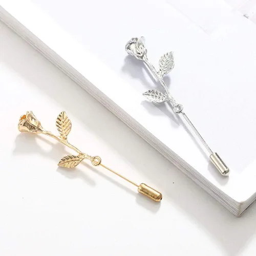 Miniatura 5 de Broche de solapa floral rosa para hombre, broche de broche para traje de esmoquin, accesorio de ramillete (dorado)