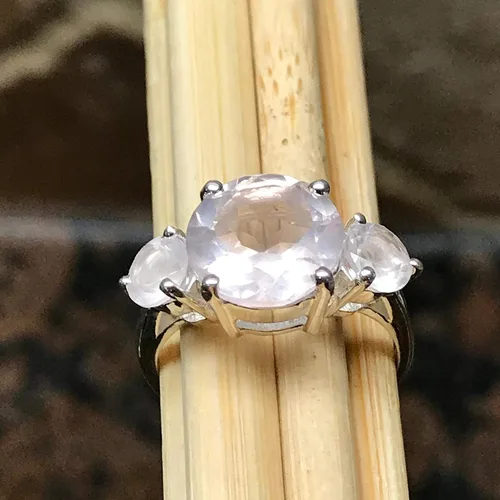 Miniatura 5 de Anillo de boda de plata esterlina 925 de cuarzo rosa rosa natural de 2.5 quilates, tamaño 5, 6, 7, 8, 9
