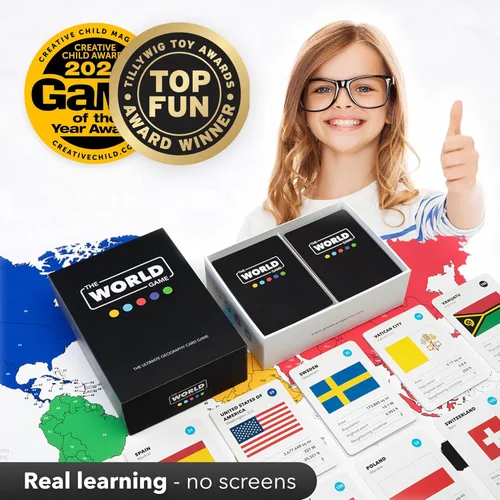 Miniatura 3 de The World Game - Juego de cartas de geografía - Juego de mesa educativo para niños, familia y adultos - Idea de regalo de aprendizaje genial