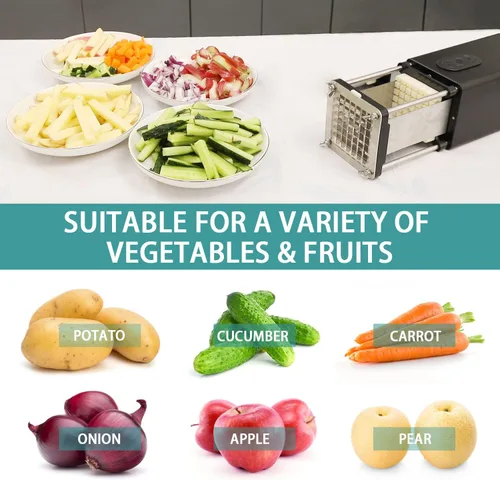 Miniatura 5 de Cortador Eléctrico de Papas Fritas, Cortador Profesional de Papas Fritas Comercial y Doméstico, Cortador de Papas con Cuchilla de 1/2 Pulgada y 3/8