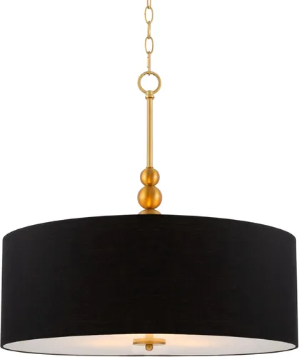 Kira Home Adelade - Lámpara colgante tipo tambor moderna de 22 pulgadas con 3 luces, pantalla de tela negra, difusor de vidrio templado, altura