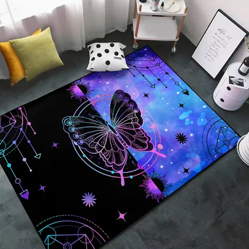 Miniatura 37 de Alfombra de área para dormitorio de niñas negras africanas, alfombra para sala de estar, sala de juegos, azul, lindo anime de dibujos animados