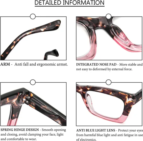 Miniatura 5 de REAVEE 6 Pack Reading Glasses for Women Blue Light Blocking, Cute Square Computer Readers with Spring Hinge