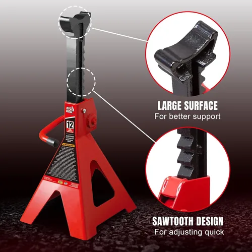 Miniatura 3 de Big RED Soportes para gatos de 12 toneladas con bloqueo de altura ajustable a 28.15 pulgadas, apto para automóviles, SUV y la mayoría