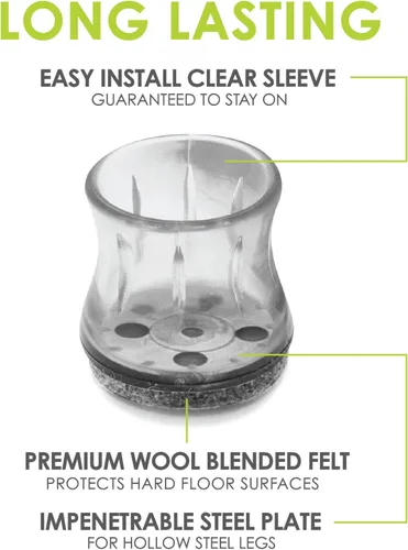 Miniatura 2 de Slipstick GorillaFelt Protectores de Patas de Silla de Felpa para Pisos de Madera, Fundas de Felpa Transparentes Claras para Muebles Que Se Quedan