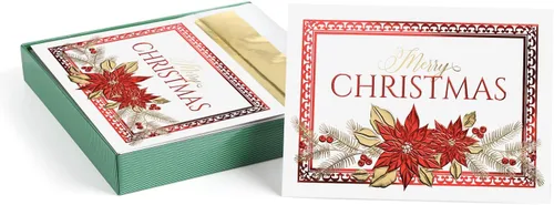 Miniatura 21 de Masterpiece - Tarjetas navideñas plateadas y rojas, juego de 15 tarjetas de Navidad en caja con detalles de aluminio y sobres a juego, tarjetas