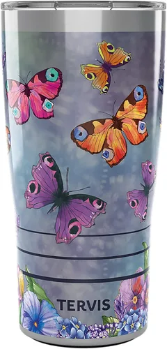 Tervis Traveler Traveler Butterfly Garden - Vaso aislado de triple pared para viaje mantiene las bebidas frías y calientes, 20 onzas, acero