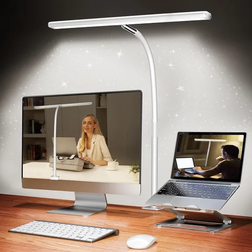 Miniatura 10 de Airlonv Lámpara de escritorio LED para oficina y hogar, luz de escritorio con atenuación continua ajustable y cuello de cisne flexible, lámpara