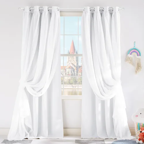 Miniatura 30 de PONY DANCE Cortinas Opacas con Superposición de Gasa, Cortinas de Doble Capa con Aislamiento Térmico Mix & Match para Oscurecer Habitaciones
