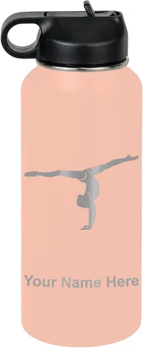 Miniatura 74 de LaserGram Botella de agua personalizada, gimnasta niña, acero inoxidable de doble pared aislada al vacío con popote superior, regalo grabado Azul
